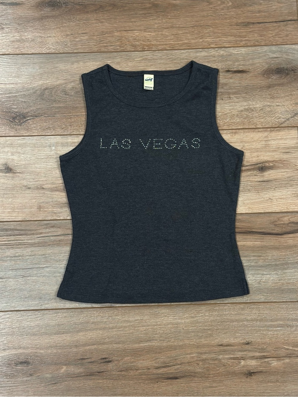 KAVIO Vintage 2000s Gray Y2k Las Vegas Rhinestone Tank Top | Size Medium